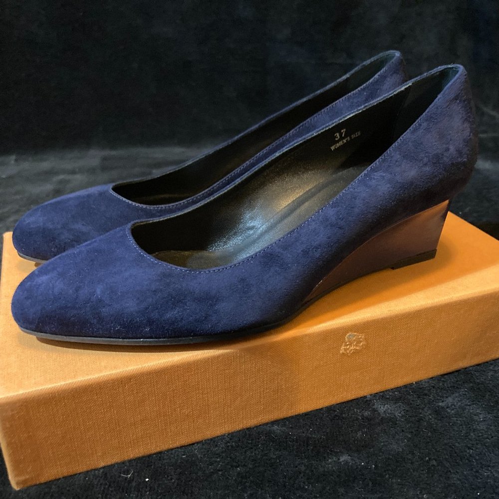TOD's Navy Blue Rounded Toe Wedge Heeled Shoes